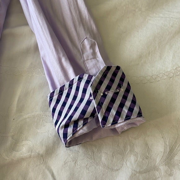 Johnston & Murphy Men's Tailored Fit Mauve Button Up Herringbone Shirt Large - Picture 7 of 14